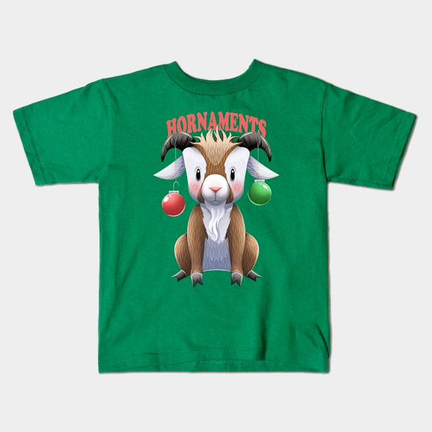 Hornaments Christmas Goat Kids T-Shirt by Art by Angele G